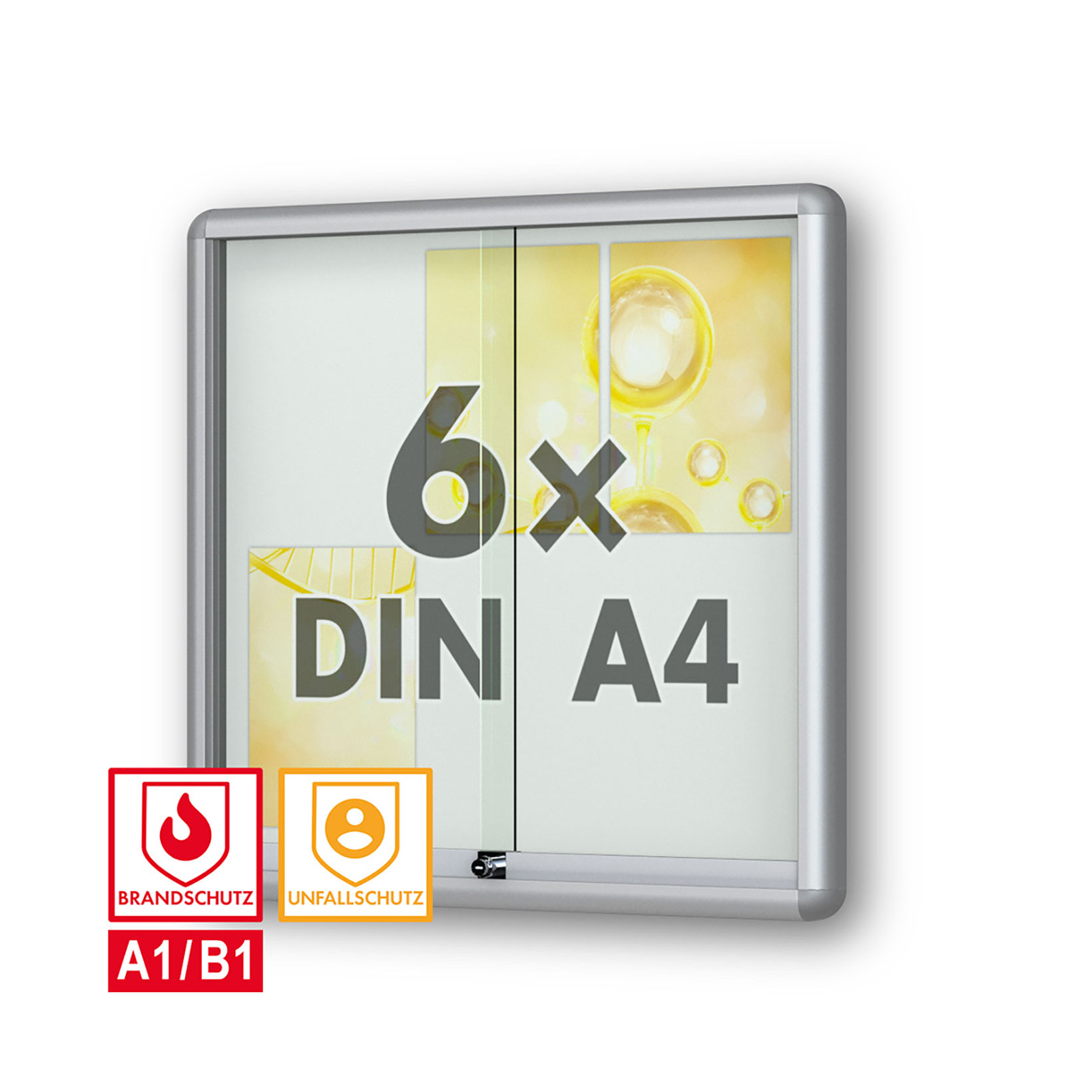 6 x DIN A4 Schaukasten Moveo - "die Schulvitrine" - 50 mm Bautiefe - mit Brandschutzklasse A1 - Rollengelagerte Schiebetüren✓ abschließbar✓ ESG-Sicherheitsglas✓