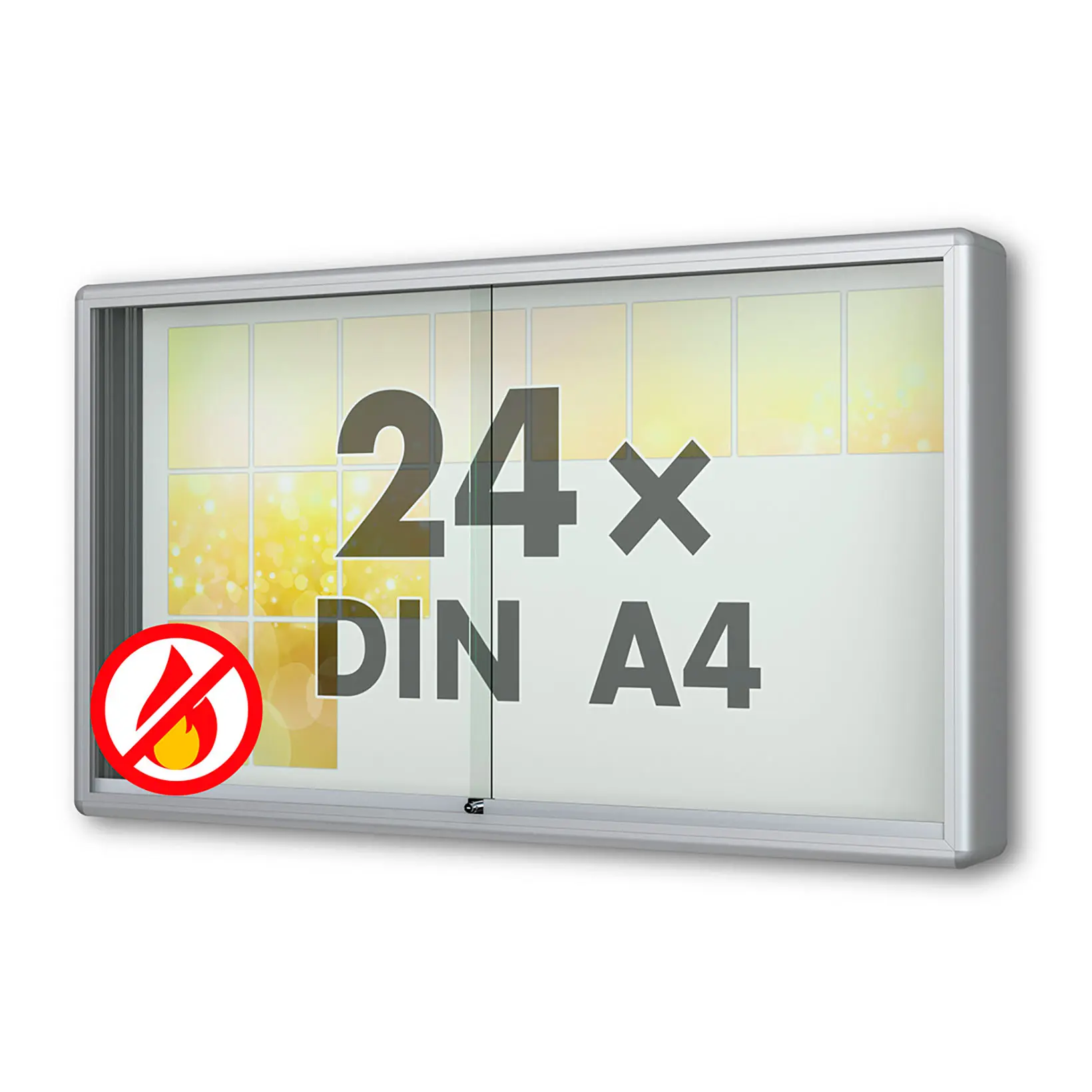24 x DIN A4 Schaukasten Moveo - "die Schulvitrine" - 210 mm Bautiefe - mit Brandschutzklasse A1 - Rollengelagerte Schiebetüren✓ abschließbar✓ ESG-Sicherheitsglas✓
