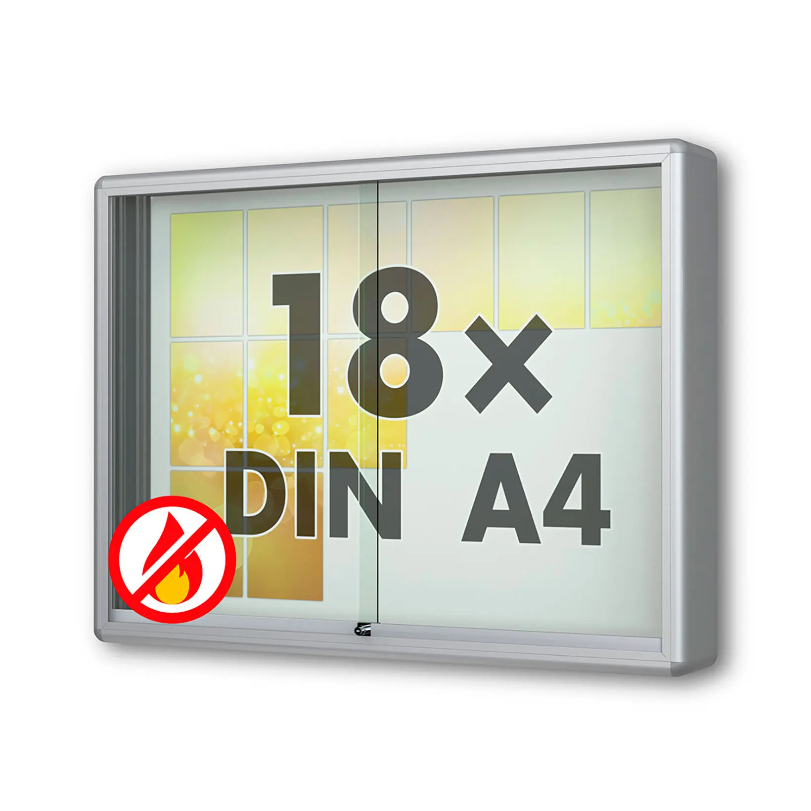 18 x DIN A4 Schaukasten Moveo - "die Schulvitrine" - 210 mm Bautiefe - mit Brandschutzklasse A1 - Rollengelagerte Schiebetüren✓ abschließbar✓ ESG-Sicherheitsglas✓